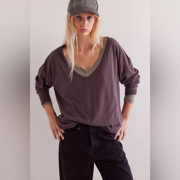 Free People Tops - Free People We The Free Nina V-Neck Long-Sleeve Tee Double Espresso NWT